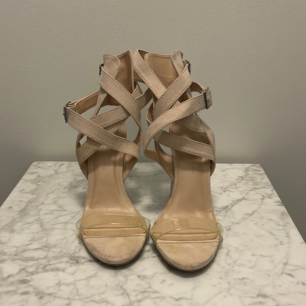 Wild Diva Lounge Double Buckle Strap Heel - Nude and Clear